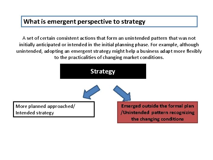 What is emergent perspective to strategy A set of certain consistent actions that form