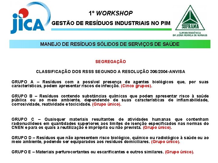 1º WORKSHOP GESTÃO DE RESÍDUOS INDUSTRIAIS NO PIM MANEJO DE RESÍDUOS SÓLIDOS DE SERVIÇOS