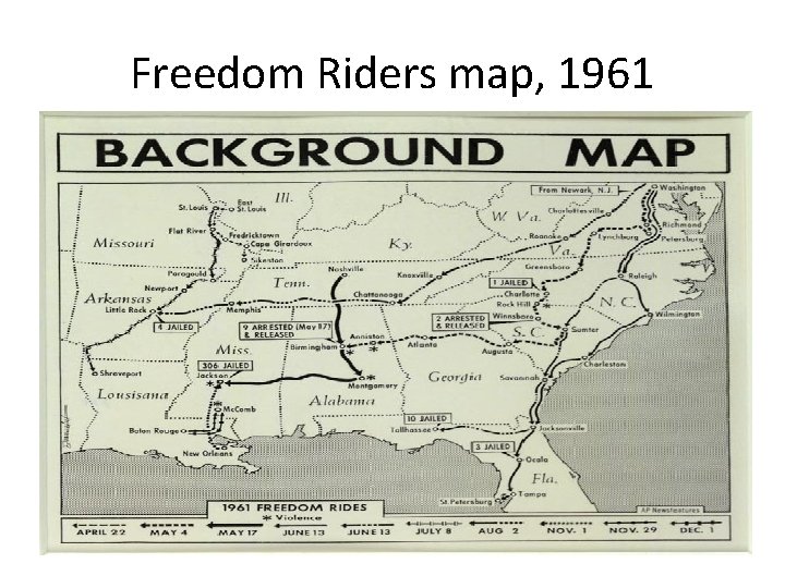 Freedom Riders map, 1961 