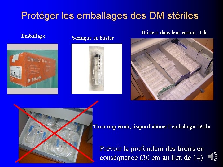 Protéger les emballages des DM stériles Emballage Seringue en blister Blisters dans leur carton