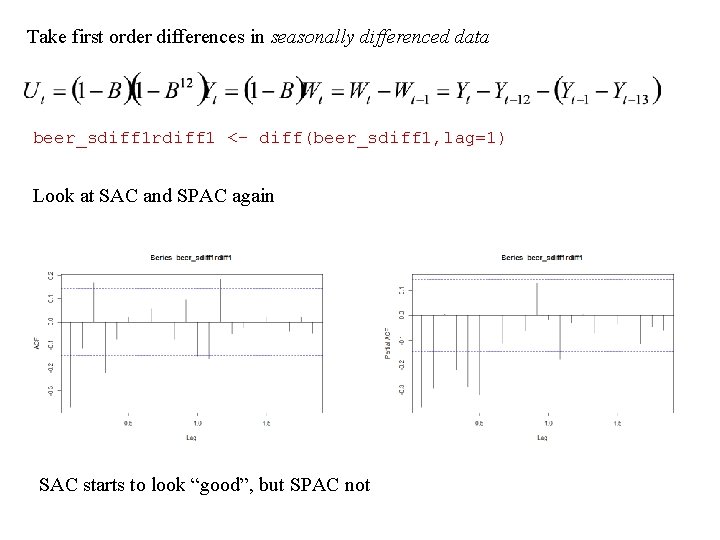 Take first order differences in seasonally differenced data beer_sdiff 1 rdiff 1 <- diff(beer_sdiff