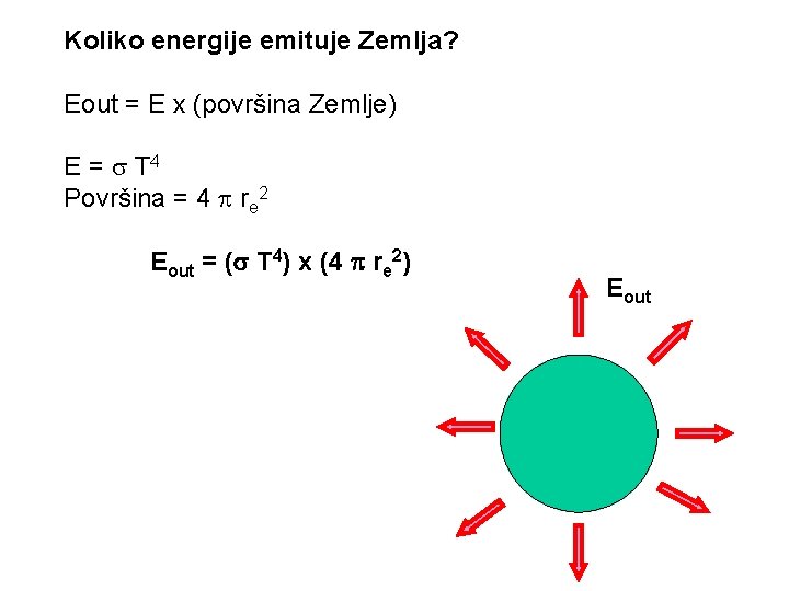 Koliko energije emituje Zemlja? Eout = E x (površina Zemlje) E = T 4