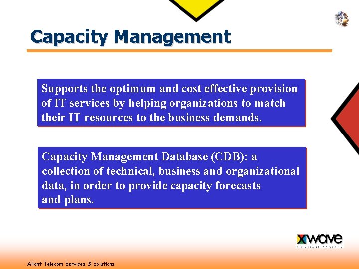 Capacity Management Supports the optimum and cost effective provision of IT services by helping