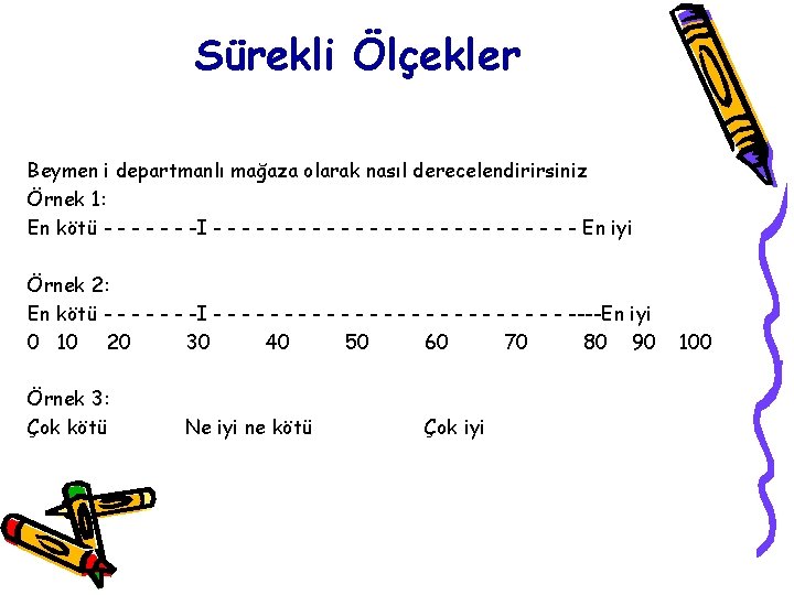 Sürekli Ölçekler Beymen i departmanlı mağaza olarak nasıl derecelendirirsiniz Örnek 1: En kötü -