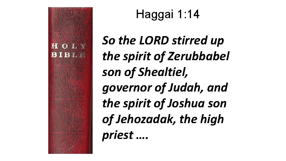 Haggai 1: 14 So the LORD stirred up the spirit of Zerubbabel son of