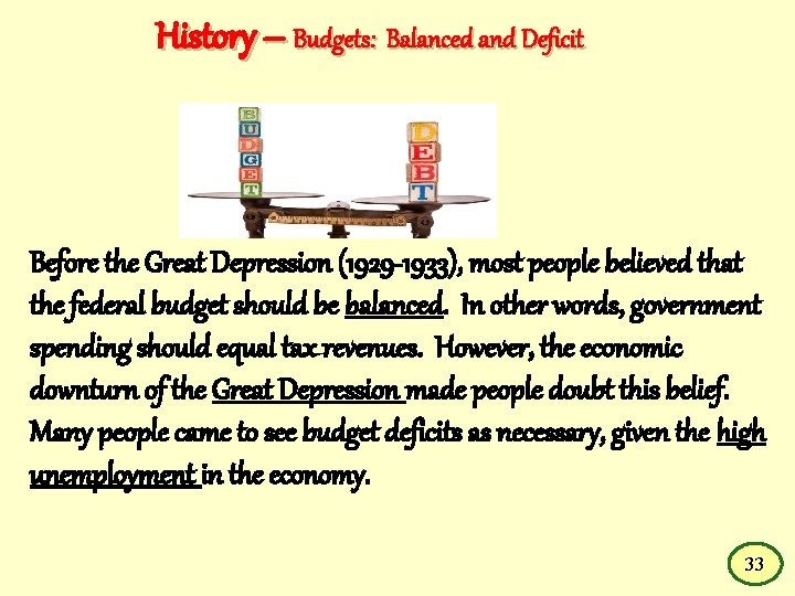  History – Budgets: Balanced and Deficit Before the Great Depression (1929 -1933), most