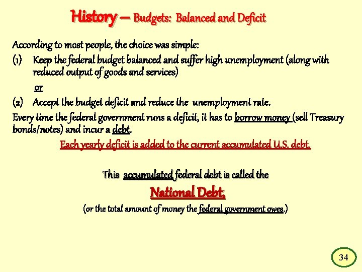  History – Budgets: Balanced and Deficit According to most people, the choice was