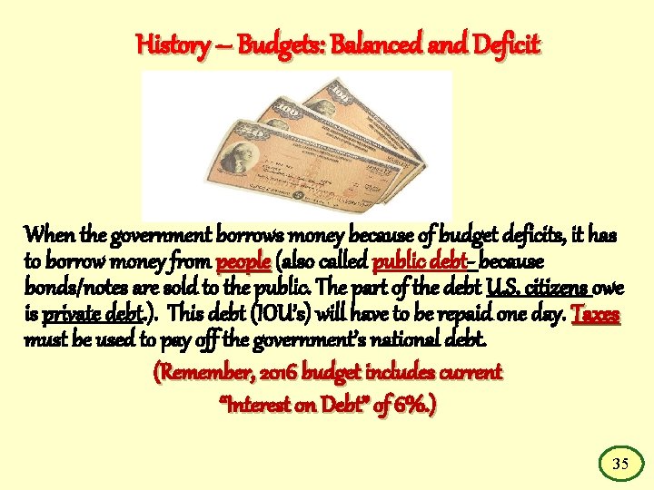  History – Budgets: Balanced and Deficit When the government borrows money because of