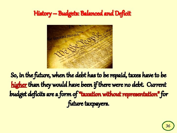  History – Budgets: Balanced and Deficit So, in the future, when the debt