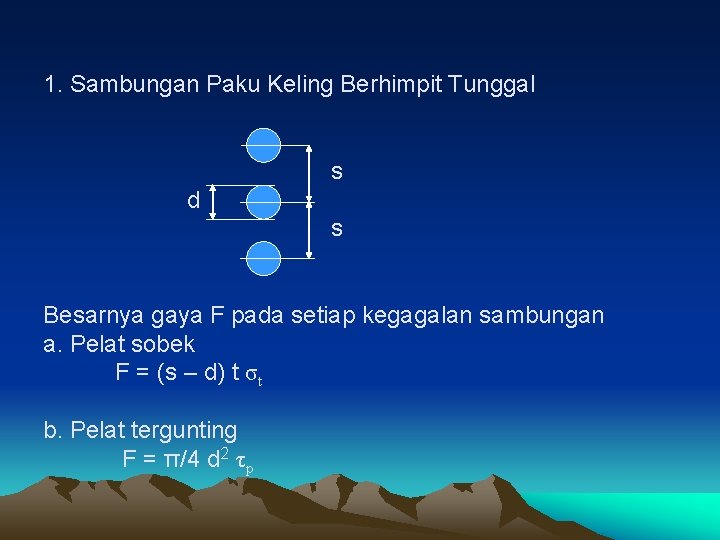 1. Sambungan Paku Keling Berhimpit Tunggal s d s Besarnya gaya F pada setiap