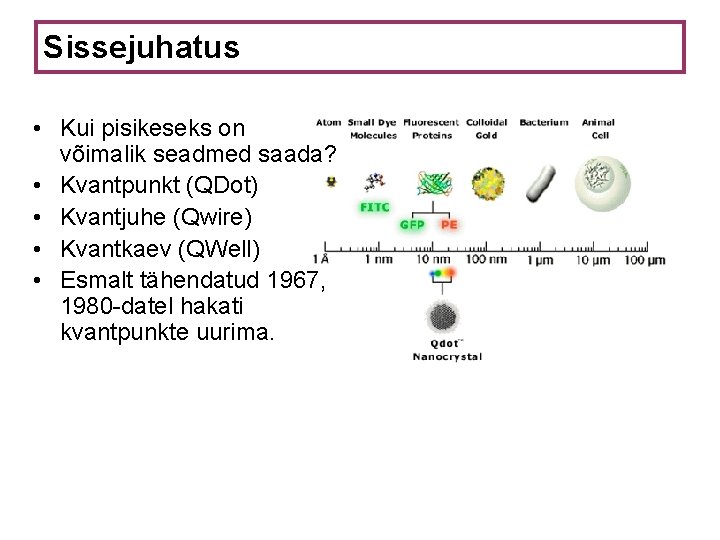 Sissejuhatus • Kui pisikeseks on võimalik seadmed saada? • Kvantpunkt (QDot) • Kvantjuhe (Qwire)