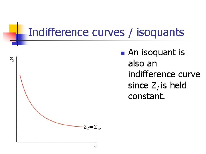 Indifference curves / isoquants n An isoquant is also an indifference curve since Zi