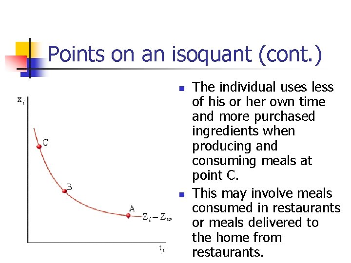Points on an isoquant (cont. ) n n The individual uses less of his