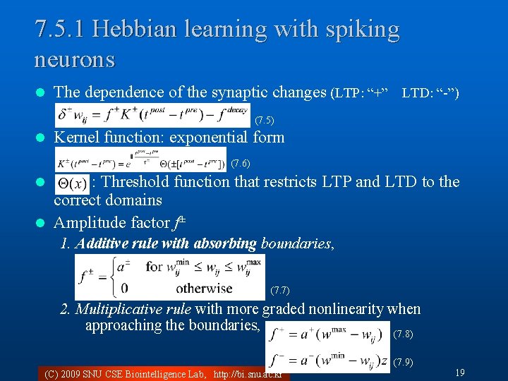 7. 5. 1 Hebbian learning with spiking neurons l The dependence of the synaptic