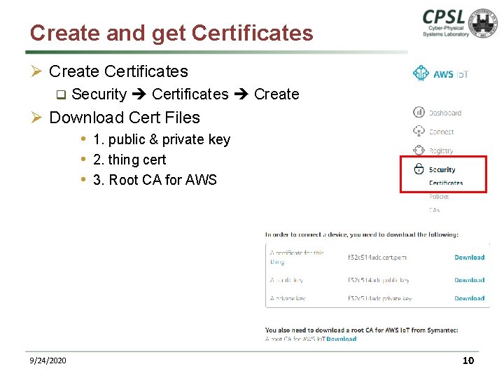 Create and get Certificates Ø Create Certificates q Security Certificates Create Ø Download Cert