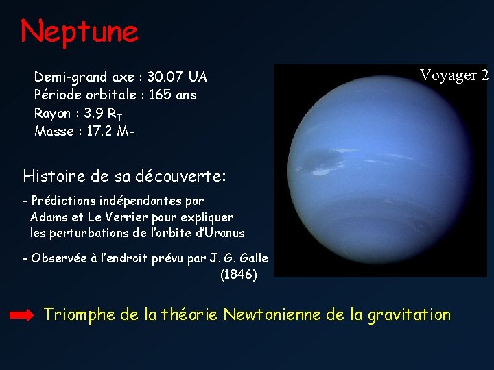 Neptune Demi-grand axe : 30. 07 UA Période orbitale : 165 ans Rayon :