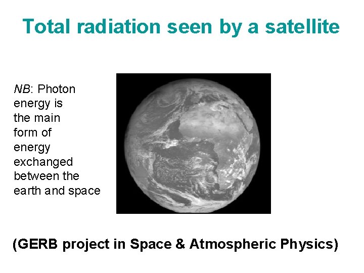 Total radiation seen by a satellite NB: Photon energy is the main form of