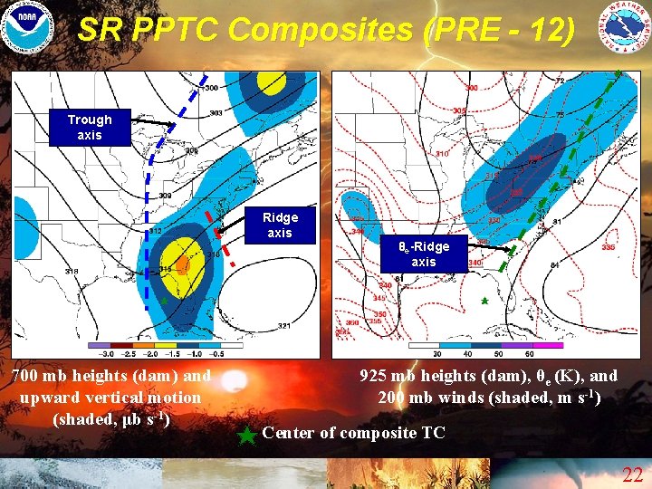 SR PPTC Composites (PRE - 12) Trough axis Ridge axis 700 mb heights (dam)