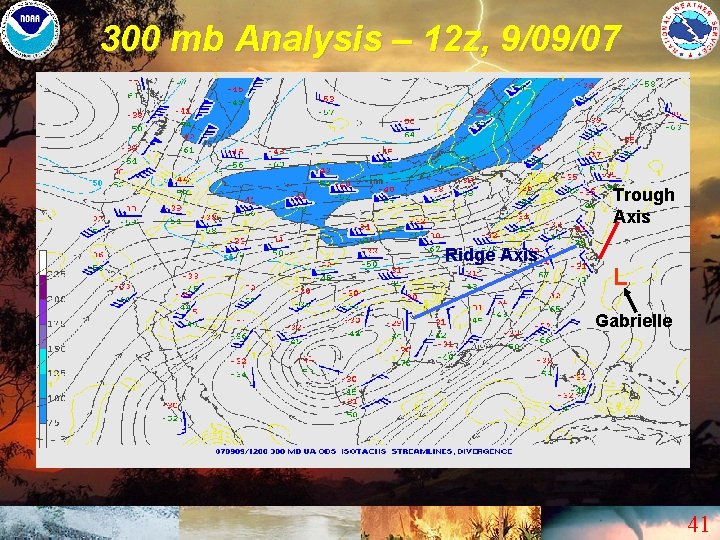 300 mb Analysis – 12 z, 9/09/07 Trough Axis Ridge Axis L Gabrielle 41