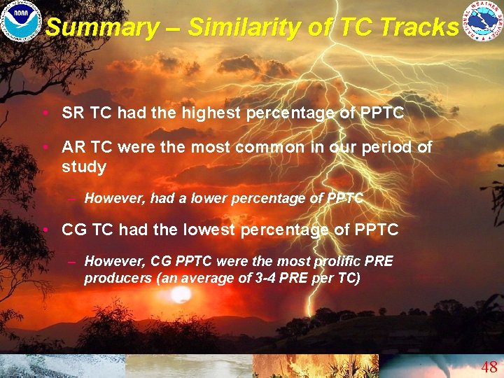 Summary – Similarity of TC Tracks • SR TC had the highest percentage of