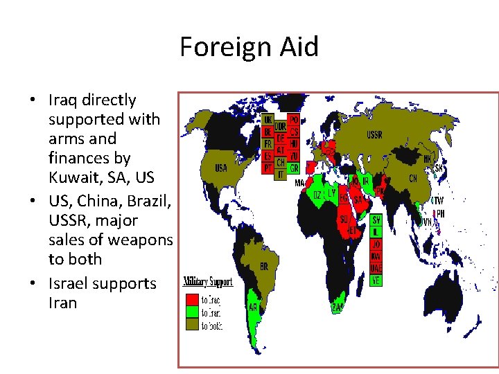 Foreign Aid • Iraq directly supported with arms and finances by Kuwait, SA, US