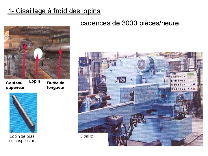 1 - Cisaillage à froid des lopins cadences de 3000 pièces/heure Couteau supérieur Lopin