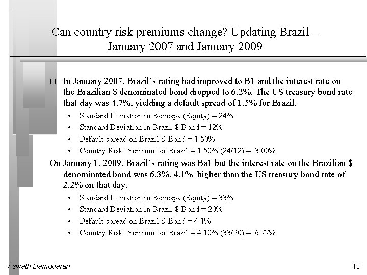 Can country risk premiums change? Updating Brazil – January 2007 and January 2009 �