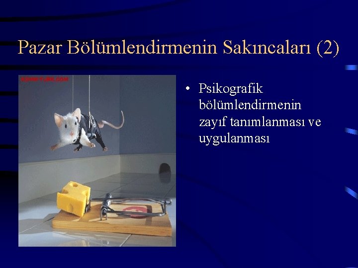 Pazar Bölümlendirmenin Sakıncaları (2) • Psikografik bölümlendirmenin zayıf tanımlanması ve uygulanması 