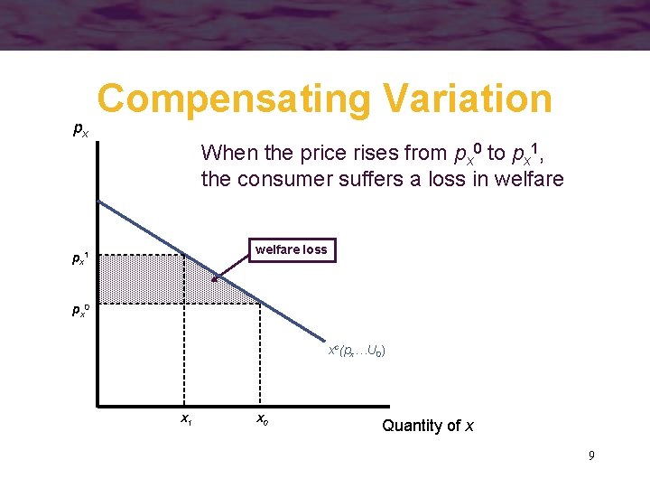 px Compensating Variation When the price rises from px 0 to px 1, the