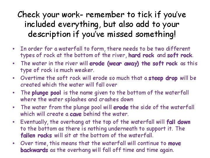 Check your work- remember to tick if you’ve included everything, but also add to Check your work- remember to tick if you’ve included everything, but also add to