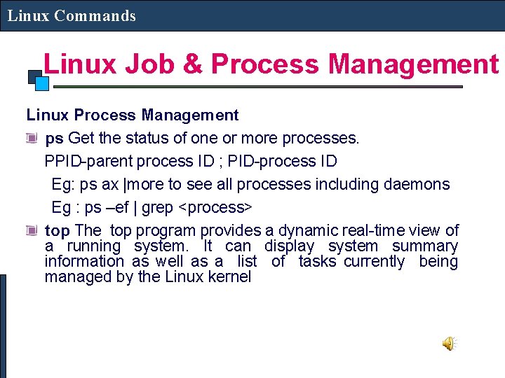 Linux Commands Linux Job & Process Management Linux Process Management ps Get the status