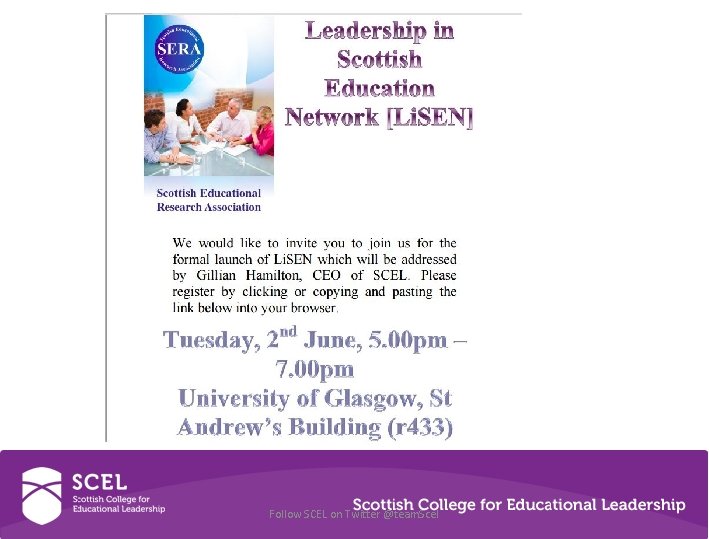 Follow SCEL on Twitter @team. Scel 