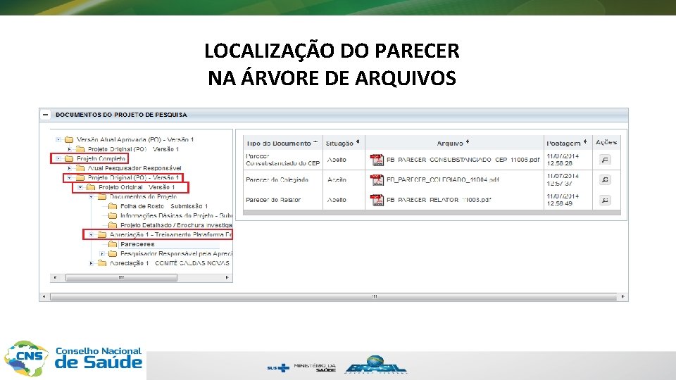 LOCALIZAÇÃO DO PARECER NA ÁRVORE DE ARQUIVOS 