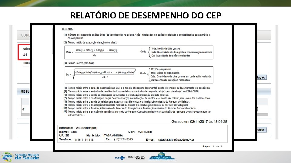 RELATÓRIO DE DESEMPENHO DO CEP 