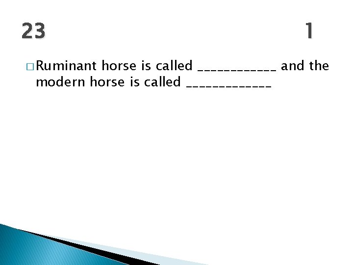 23 � Ruminant 1 horse is called ______ and the modern horse is called