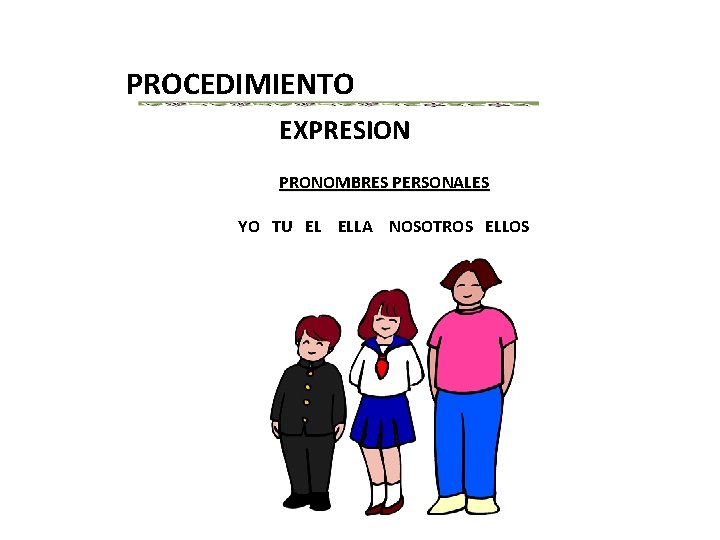 PROCEDIMIENTO EXPRESION PRONOMBRES PERSONALES YO TU EL ELLA NOSOTROS ELLOS 