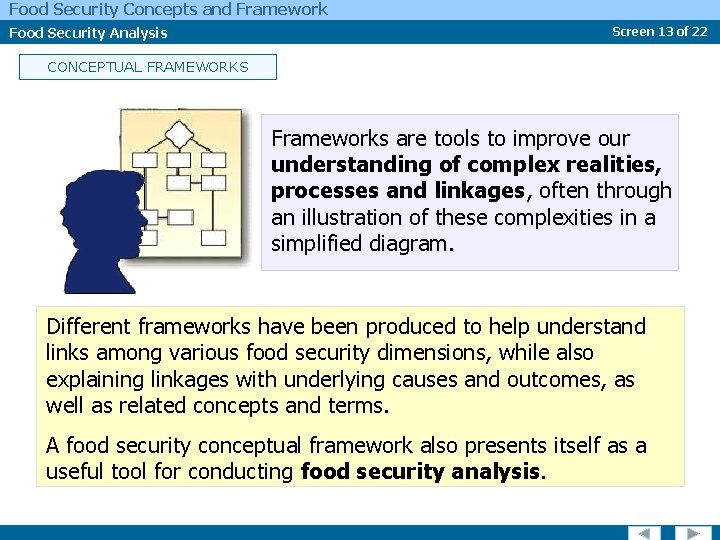 Food Security Concepts and Framework Food Security Analysis Screen 13 of 22 CONCEPTUAL FRAMEWORKS