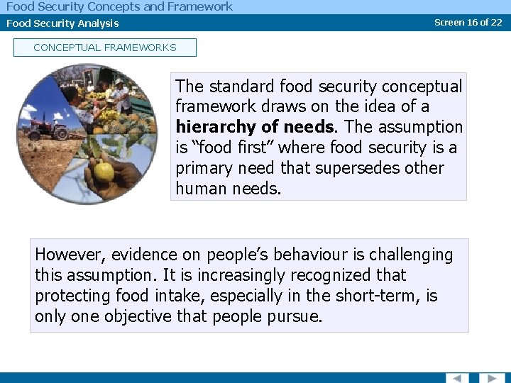 Food Security Concepts and Framework Food Security Analysis Screen 16 of 22 CONCEPTUAL FRAMEWORKS