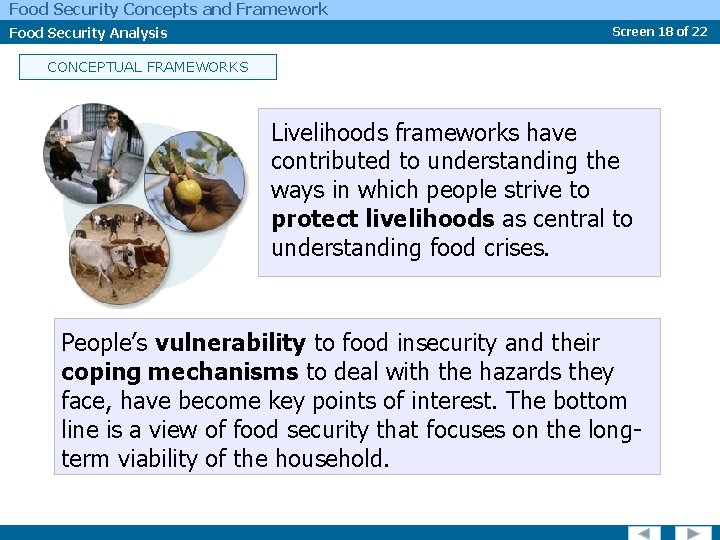 Food Security Concepts and Framework Food Security Analysis Screen 18 of 22 CONCEPTUAL FRAMEWORKS