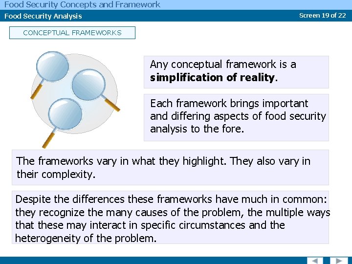 Food Security Concepts and Framework Food Security Analysis Screen 19 of 22 CONCEPTUAL FRAMEWORKS
