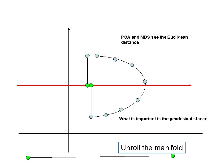 A PCA and MDS see the Euclidean distance What is important is the geodesic