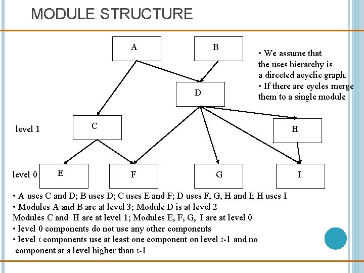 MODULE STRUCTURE A B D C level 1 level 0 • We assume that