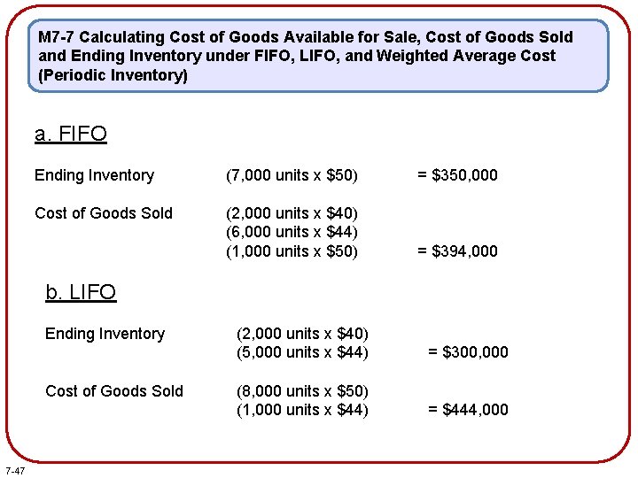 M 7 -7 Calculating Cost of Goods Available for Sale, Cost of Goods Sold M 7 -7 Calculating Cost of Goods Available for Sale, Cost of Goods Sold