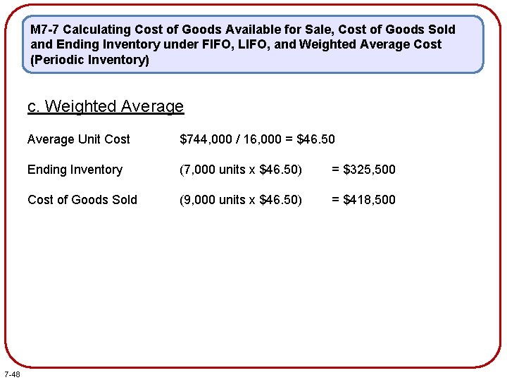 M 7 -7 Calculating Cost of Goods Available for Sale, Cost of Goods Sold M 7 -7 Calculating Cost of Goods Available for Sale, Cost of Goods Sold