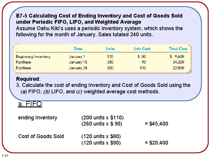 E 7 -5 Calculating Cost of Ending Inventory and Cost of Goods Sold under E 7 -5 Calculating Cost of Ending Inventory and Cost of Goods Sold under