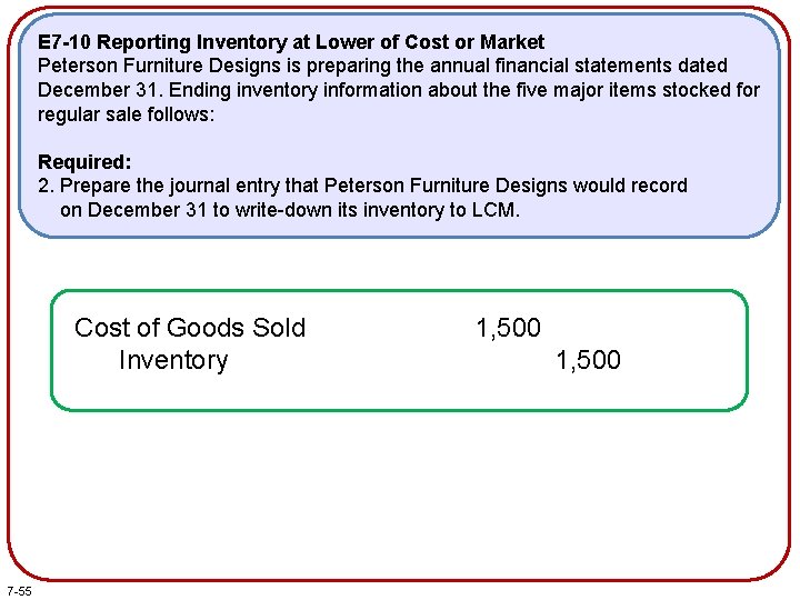 E 7 -10 Reporting Inventory at Lower of Cost or Market Peterson Furniture Designs E 7 -10 Reporting Inventory at Lower of Cost or Market Peterson Furniture Designs