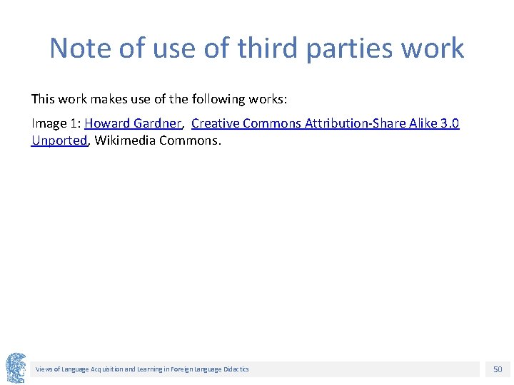 Note of use of third parties work This work makes use of the following