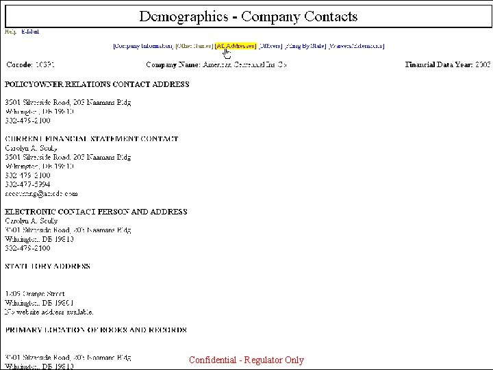 Confidential - Regulator Only 