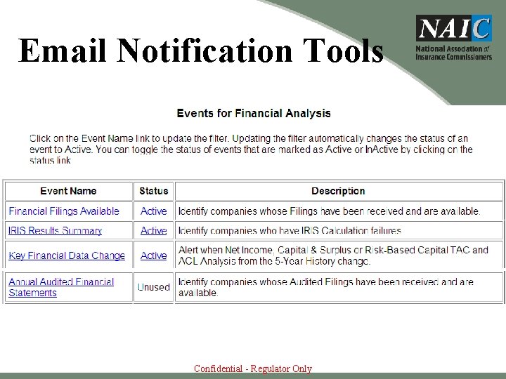 Email Notification Tools Confidential - Regulator Only 