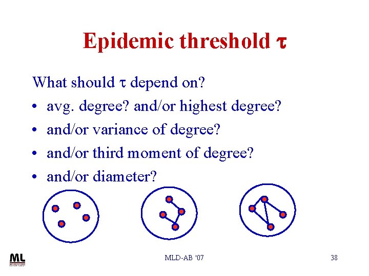 Epidemic threshold t What should t depend on? • avg. degree? and/or highest degree?